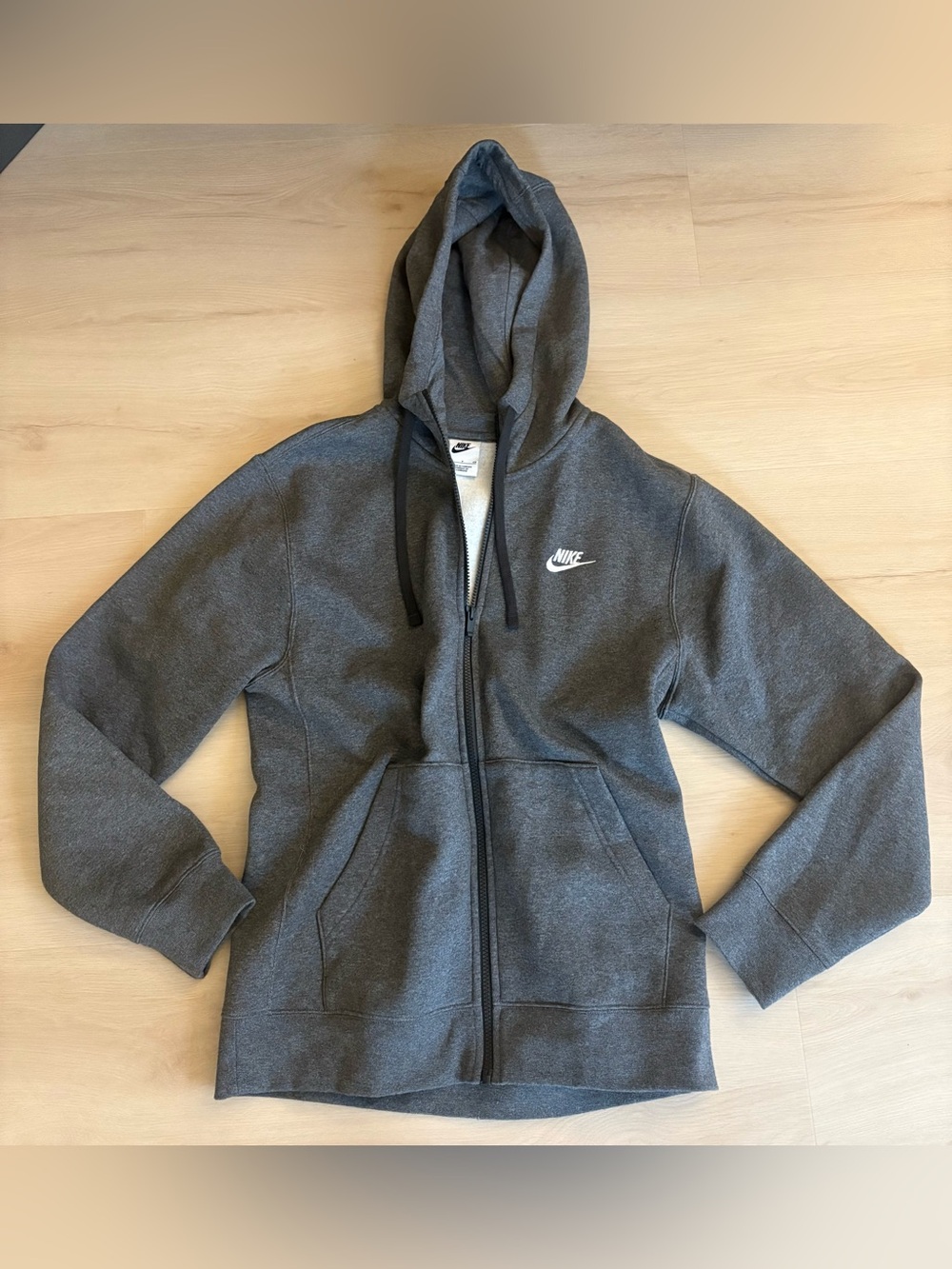 Nike men’s club fleece charcoal gray hooded zip front sweatshirt jacket